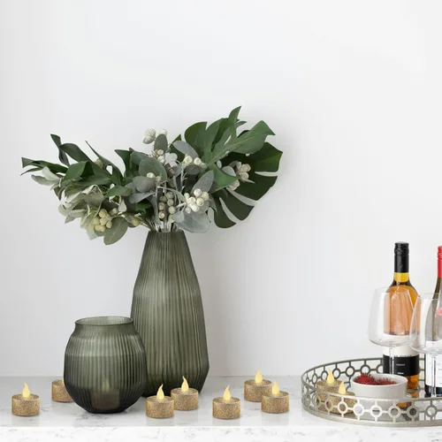 Miniatura 7 de FURORA LIGHTING Velas de Té LED con Purpurina Dorada Champaign, Paquete de 12, Velas de Té Parpadeantes Sin Llama para Decoración del Hogar, Oro