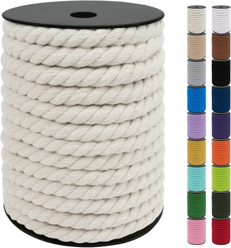 Miniatura 57 de JeogYong Cordón de macramé de 8mm, cuerda de lana de macramé de algodón natural de 131 pies, cordón de algodón trenzado de 3 hebras, hilo de macramé
