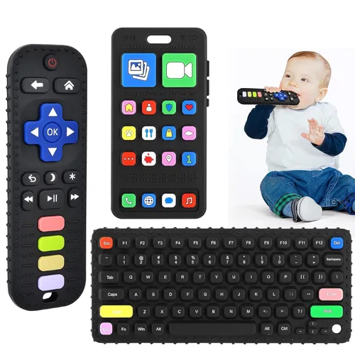 Miniatura 13 de Juguetes de dentición de silicona para bebés, juguetes de dentición con forma de teléfono para niños pequeños de 3 a 18 meses, juguete de dentición
