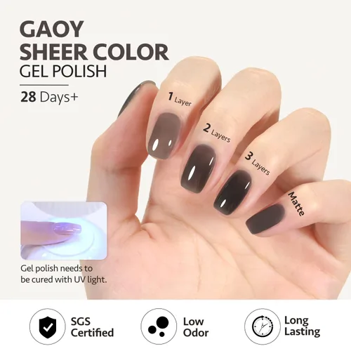 Miniatura 6 de GAOY Esmalte de uñas de gel color lila nude, 16ml, esmalte de gel neutro traslúcido que se quita con remojo, curado con luz UV para arte de uñas