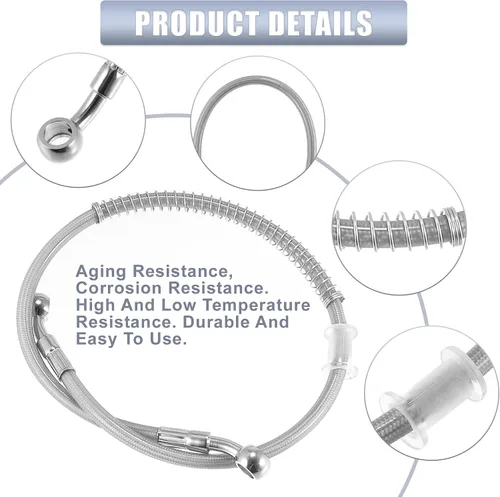 Miniatura 3 de Motoforti 23.62 pulgadas de longitud 0.394 in ID motocicleta línea de freno hidráulico tubo de manguera de aceite de acero inoxidable trenzado cable