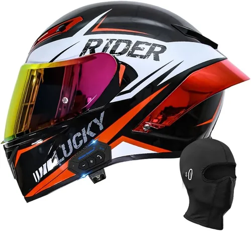 Miniatura 11 de Casco de motocicleta Bluetooth de cara completa, aprobado por DOT, casco antivaho, doble visera, casco de bicicleta de calle, altavoz dual integrado