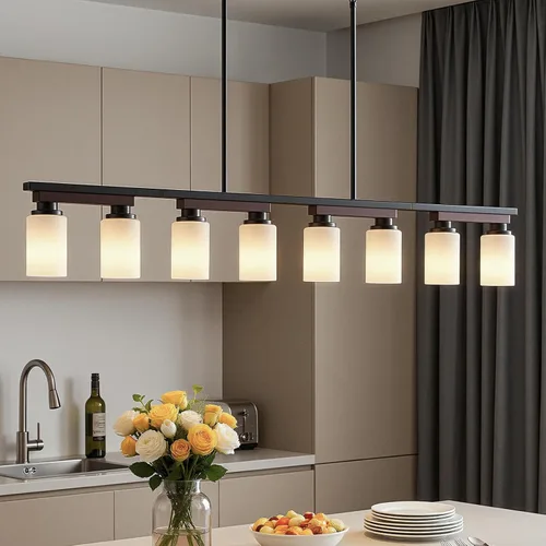 Miniatura 11 de 4 lámparas de isla de cocina y accesorios de iluminación de comedor de granja sobre mesa, colgante rústico ajustable para techo - Diseño giratorio