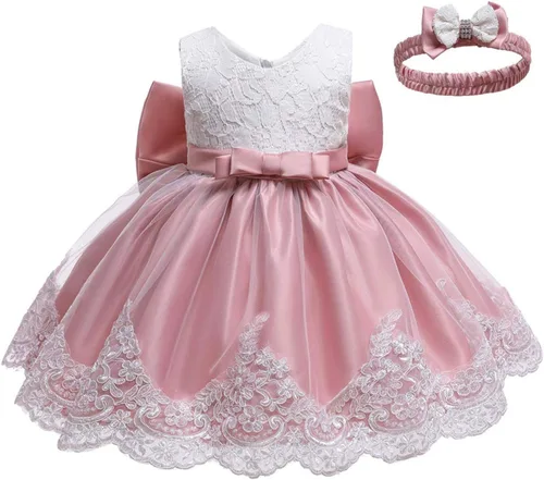 Miniatura 12 de Vestidos de encaje para concursos de niñas bebés de 0-2 años, vestido bordado para fiestas con diadema