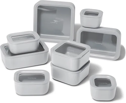 Miniatura 23 de Caraway - Juego de 3 recipientes de vidrio, almacenamiento de alimentos, 10/6.6 /4.4 tazas, revestimiento de cerámica, no tóxico, antiadherente