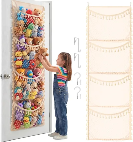 Miniatura 11 de Almacenamiento de animales de peluche sobre la puerta, organizador de juguetes de algodón para almacenamiento de juguetes de peluche, suministros