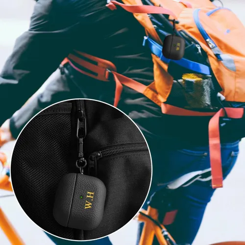 Miniatura 5 de Funda de cuero con iniciales personalizadas para Apple Airpods 3 2021, funda vegana de lujo con llavero con nombre personalizado en relieve y letras