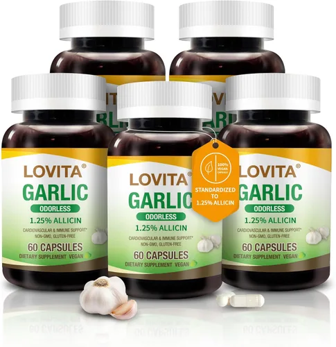 Miniatura 13 de LOVITA Extracto de ajo inodoro, estandarizado al 1.25% de alicina, potente concentración 100:1, apoya el corazón, la presión arterial, el colesterol