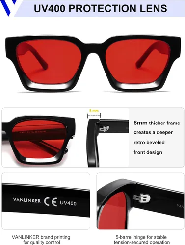 Miniatura 27 de VANLINKER Gafas de sol cuadradas gruesas para hombres y mujeres, retro, rectangulares, con protección UV400, VL9731