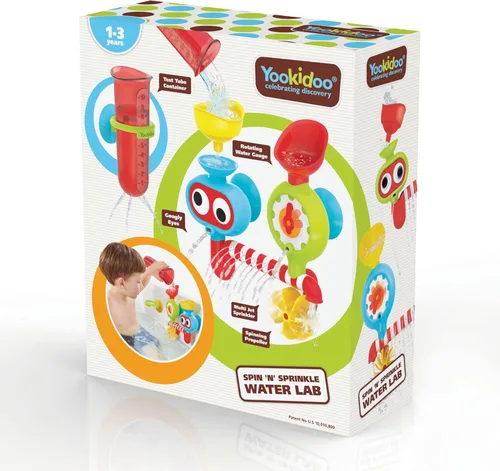 Miniatura 7 de Yookidoo Spin 'N' Sprinkle Water Lab - Juguete de baño para bebé, engranes y ojos giratorios, diseño sensorial, se fija a cualquier