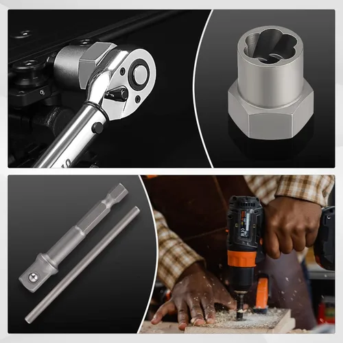 Miniatura 8 de Juego de 15 extractores de pernos, juego de extractor de pernos Easy Out de 3/8'', juego removedor de pernos dañados y extractor de tuercas