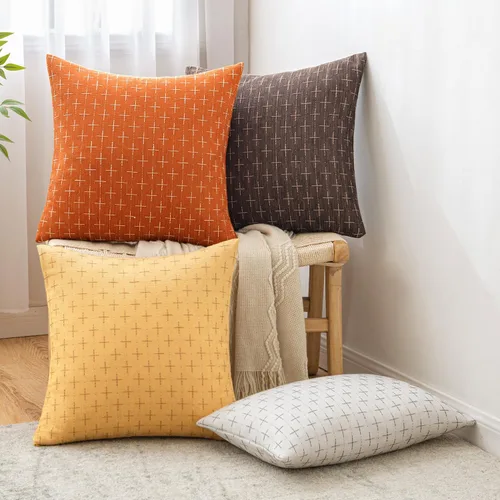 Miniatura 41 de MIULEE - Juego de 2 fundas de almohada decorativas de lino de arpillera navideñas, modernas, estilo campestre, rústicas, tejidas, con textura