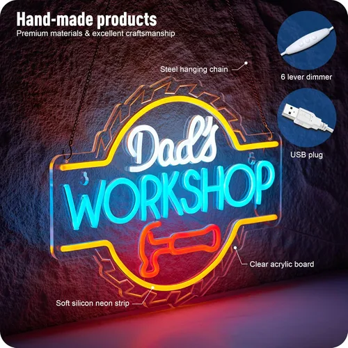 Miniatura 2 de Letrero de neón del Taller del Papá para decoración de pared, luz LED para garaje, letreros para autos para taller de reparación de automóviles
