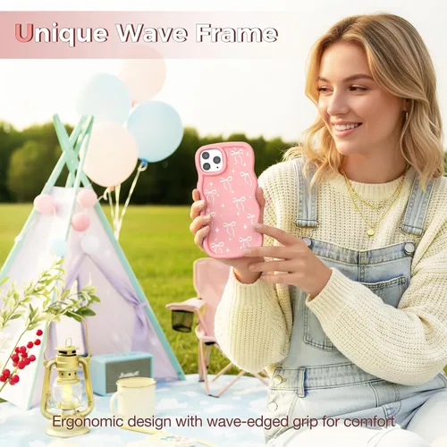 Miniatura 4 de Compatible con iPhone SE/8/7 Funda para Mujeres y Niñas, Marco Ondulado Rizado con Patrón Lindo, Estética Delgada Suave Silicona TPU Parachoques