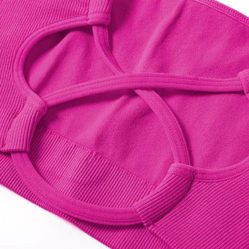 Miniatura 7 de OMKAGI Conjunto de entrenamiento acanalado para mujer, sin costuras, brasier deportivo con tiras y levantamiento de glúteos