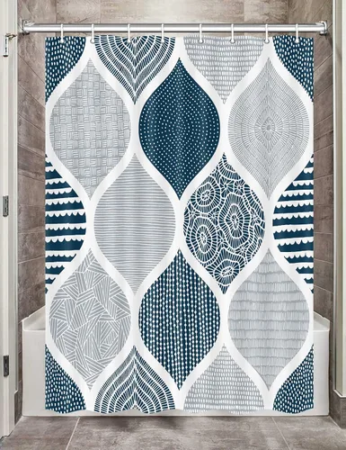 Miniatura 39 de JAWO Cortina de ducha gris retro bohemia de tela geométrica para decoración de baño, estilo bohemio, moderno, abstracto, cachemira, accesorios