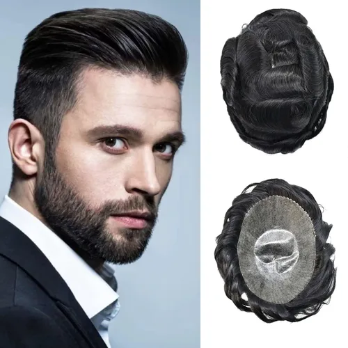 Miniatura 91 de Toupee Hair Piece For Men 100% Real Human Hair System Natural Looking Hairpieces For Men Hair Units Protesis Capilar Para Hombre 8''X10'' #610#6
