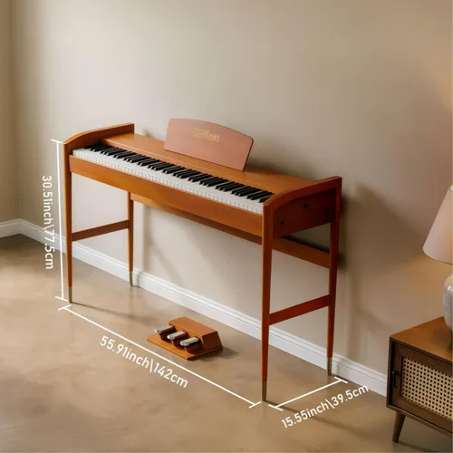 Miniatura 5 de Teclado de piano de 88 teclas con soporte de madera maciza y acción de martillo ponderado Piano de teclado eléctrico para el hogar para Marrón