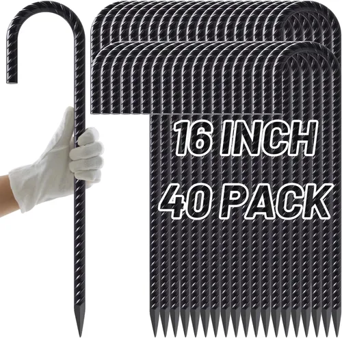 Miniatura 10 de AAGUT Estacas de Refuerzo de 16 pulgadas (34 piezas) Anclajes de Tierra Resistentes de 3/8" Estacas de Jardín de Acero Estacas de Metal Rectas