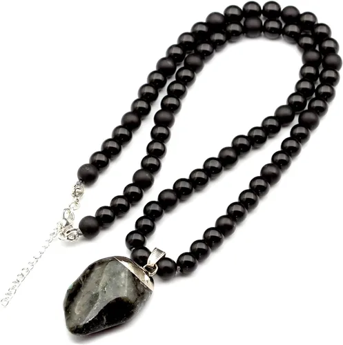 Miniatura 77 de Colgante de turmalina cruda natural, Collar de cuentas de ónix negro genuino, Collar de piedra negra, Collar de piedras preciosas, Cuentas de 0.315