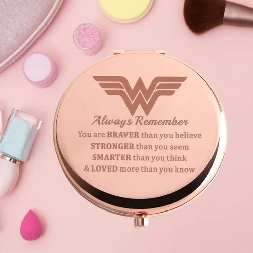 Miniatura 7 de KEYCHIN Heroine - Espejo de bolsillo para fanáticos de Diana, regalo You are Braver Stronger Smarter Than You Think Heroine - Espejo compacto