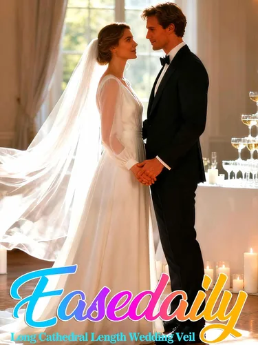 Miniatura 2 de EASEDAILY Velo de novia de 118 pulgadas de largo, velo de novia de longitud catedral, 1 lazo de velo de tul para novia, velo capilla con peine