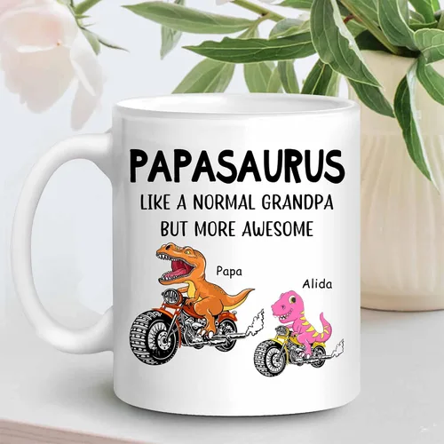 Miniatura 2 de WHIDOBE Taza Papasaurus personalizada (1 niño) Taza personalizada de 11 oz 15 onzas para abuelo, regalo personalizado para abuelo, hombres, él