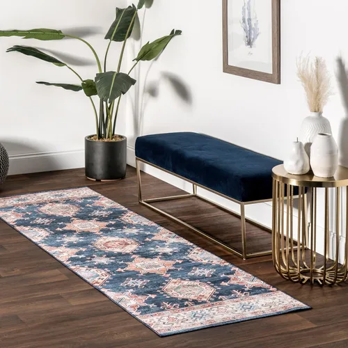 Miniatura 14 de nuLOOM SpinClean Finley - Alfombra de área azul marino/óxido, 3 x 5 pies, persa, suave y acogedora, con alto tráfico, resistente a las manchas