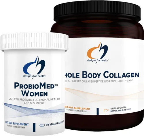Designs for Health Paquete de colágeno en polvo y probióticos para mujeres, ProbioMed (30 cápsulas) ProbioMed para la salud intestinal y el apoyo