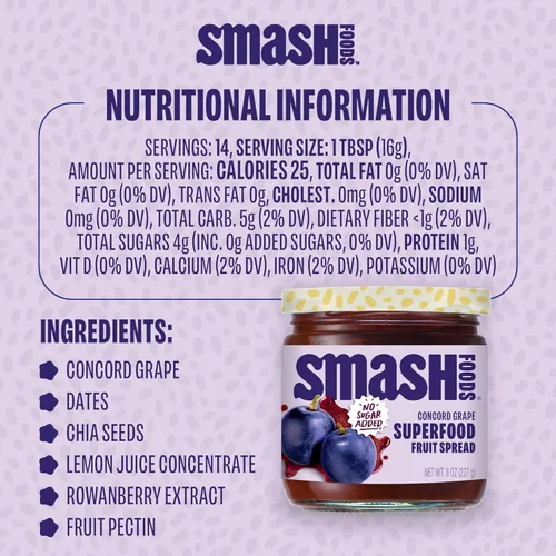 Miniatura 7 de Chia Smash – Mermelada de Uva Mermelada keto baja en calorías, sin azúcar añadida con fruta reutilizada y semillas de chía Untable de frutas