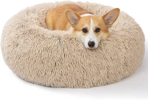 Miniatura 33 de SAVFOX Camas calmantes de felpa para perros, cama de perro de dona para perros pequeños, tamaño mediano, grande y extragrande, cómoda cama para Beige
