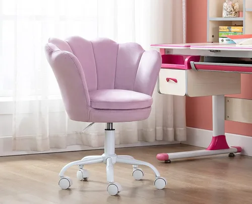 Miniatura 10 de chairus Linda silla de escritorio para niños, de terciopelo, para sala de estar, silla tapizada para adolescentes con respaldo de concha, silla Azul
