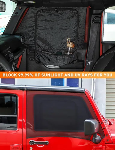Miniatura 3 de Savadicar Parasol para ventana delantera, parasol de malla transpirable para ventana lateral, media cubierta, compatible con Jeep Wrangler TJ JK JL