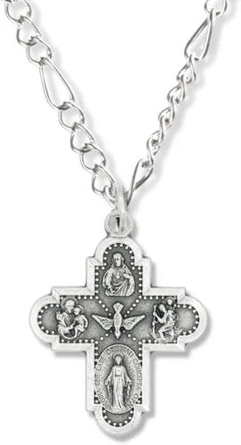 Miniatura 7 de Paquete de 10 medallas de cruz de cinco vías ovaladas de plata oxidadas de 1 18 pulgadas para collar medallas para joyería católica fabricado