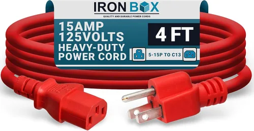 Miniatura 50 de IronBox Electric - Cable de alimentación de servicio pesado 5-15P a C13 - Cable de 3 clavijas 15A 125V 14/3 SJT para PC - Cable para computadora
