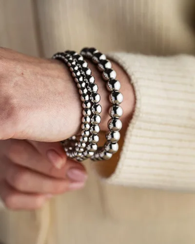 Miniatura 5 de Shiena Pulsera de cadena de bolas de cuentas de acero inoxidable quirúrgico con extensor