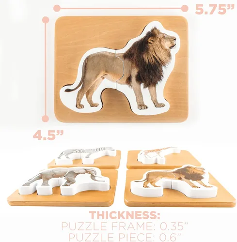 Miniatura 6 de Rompecabezas de madera Montessori de animales para niños de 2 años en adelante, rompecabezas realista con forma de animal de safari grueso - Juguete