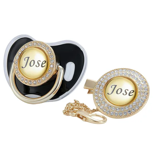Juego de Chupete y Clip con Nombre Personalizado Brillante – Chupete Personalizado para Baby Shower, Recuerdo de Recién Nacido para Fotos (Negro)