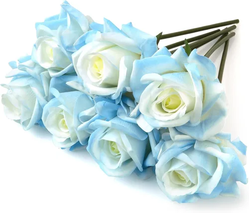 Miniatura 10 de Eyamumo 7 rosas artificiales, flores artificiales de seda sintética, flores falsas de tacto real, decoración de bricolaje para bodas, fiestas