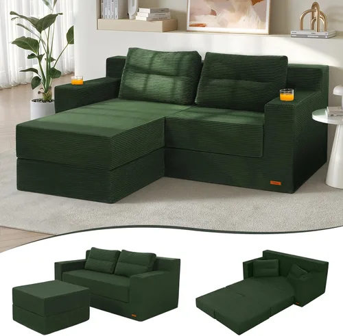 Miniatura 20 de COMAX Sofá cama futón, sofá cama convertible 4 en 1, sofás deshuesados para sala de estar, sofá biplaza plegable pequeño plegable que ahorra Gris