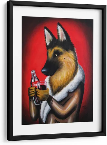 Canvas Lab | SHEPHERD by Marce Islas | 11 x 15 in | Fine Art Framed Print, Frame Color: Black, With Mat | Comedy, Illustrations, Pop art, Vintage,