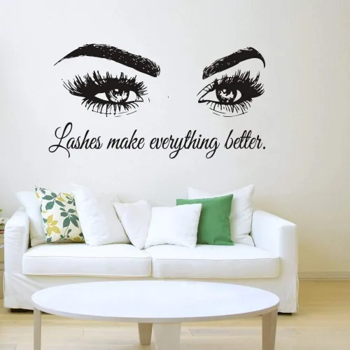 Miniatura 2 de Calcomanía de pared con texto en inglés "Lashes Make Everything Better", adhesivo de vinilo para salón de belleza, sala de maquillaje, espejo