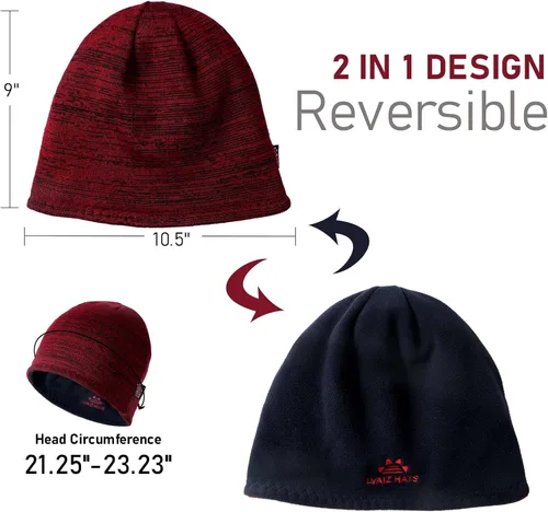 Miniatura 4 de Lvaiz - Gorro de punto con forro polar de invierno para hombre, reversible, resistente al viento, gorro cálido de calavera para mujer