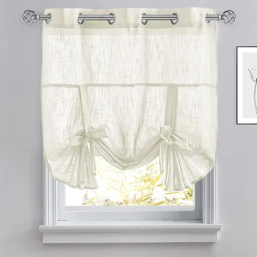 Miniatura 8 de Pony Dance Cortinas de ventana de baño, pantalla con lazo para dormitorio, filtro de luz, semitransparente, cortinas romanas elegantes para Blanco
