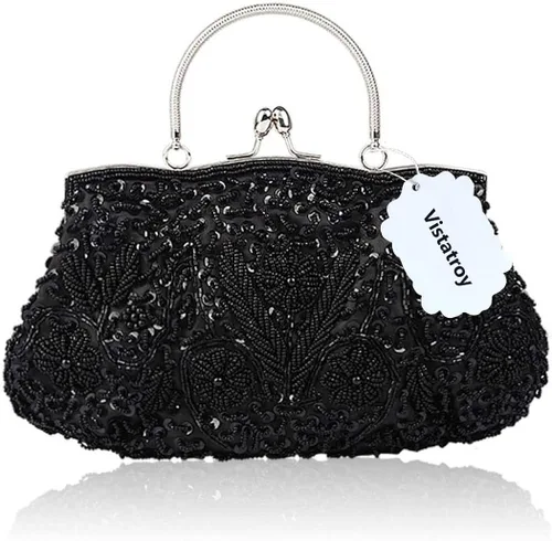 Miniatura 3 de Vistatroy Bolso de noche de diseñador floral con cuentas con diseño de lentejuelas vintage con cerradura de besos bolso de mano de satén para boda
