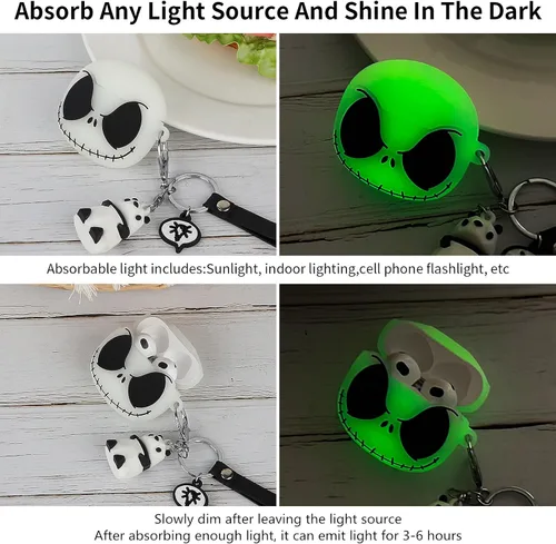 Miniatura 4 de CCXNAS Funda para Airpods de 3ª generación con bonito llavero de panda, [brilla en la oscuridad] Divertidas fundas de calavera de anime para Apple