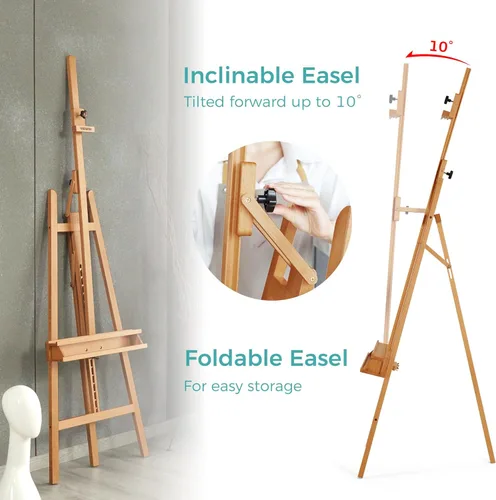 Miniatura 4 de VISWIN Caballete inclinable con marco en A para pintar y exhibir, ajustable de 65 a 89 pulgadas de alto, soporta lienzo de hasta 49 pulgadas, Natural