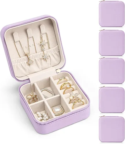Miniatura 37 de Vlando Regalos de boda – Organizador de viaje de joyería pequeña de piel sintética, estuche de viaje para anillo, mini joyero para aretes, collar