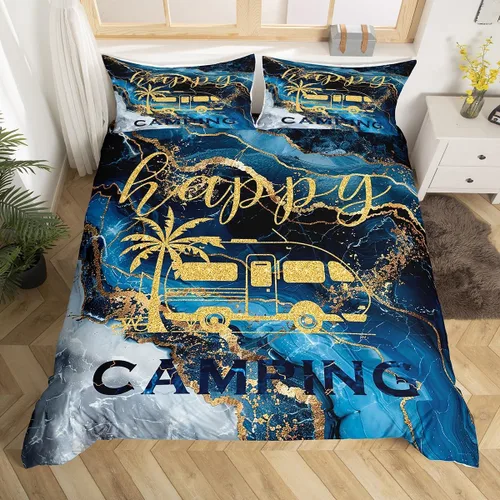 Juego de ropa de cama de verano para remolques de viaje, playa hawaiana, camping, funda de edredón individual para niños, adultos, hombres y