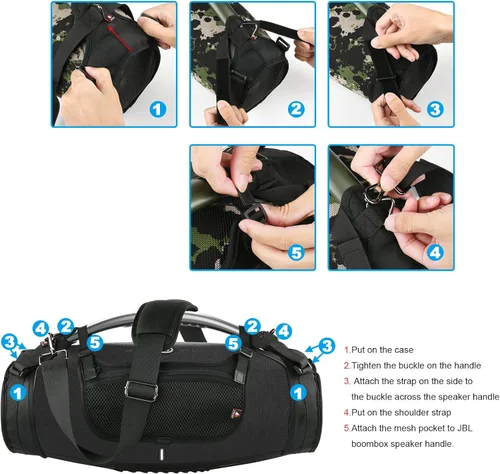 Miniatura 5 de Correa de transporte de viaje para JBL Boombox 3/Boombox 3 Wi-Fi impermeable altavoz portátil, correa para el hombro con dos cubiertas laterales
